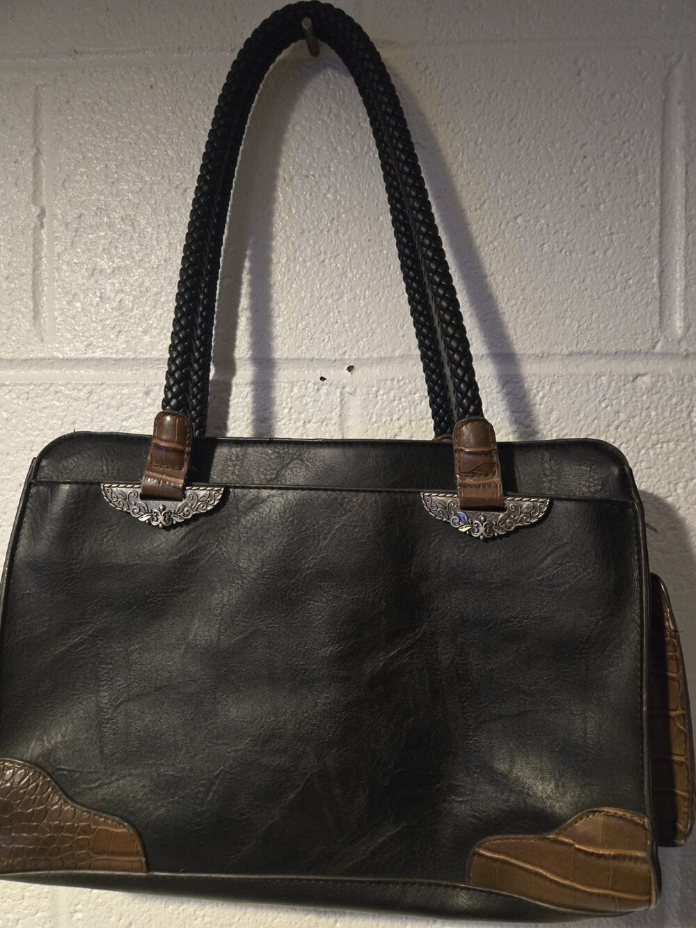 Bueno Womens Leather Bag Black Brown Used Good Condition